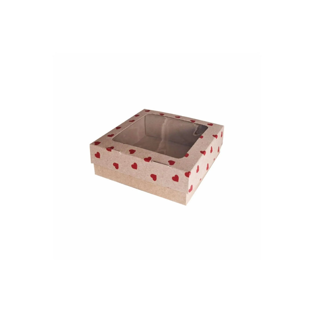 caja en kraft con venta en celofán corazones rojos