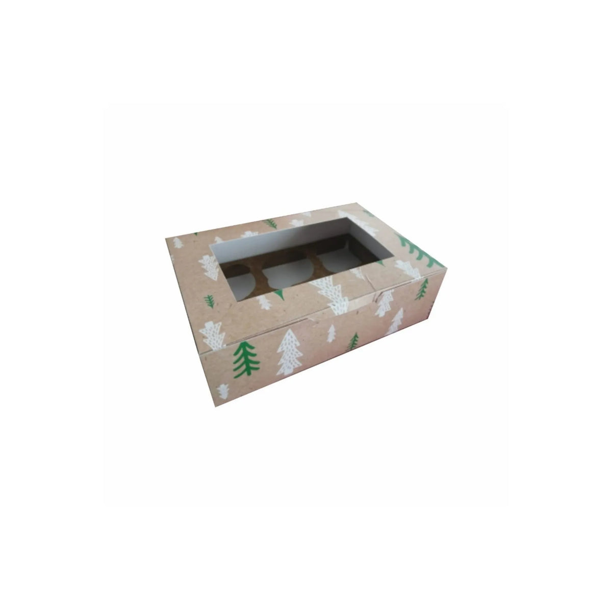 caja para postres o cup cakes kraft pinos blancos y verdes