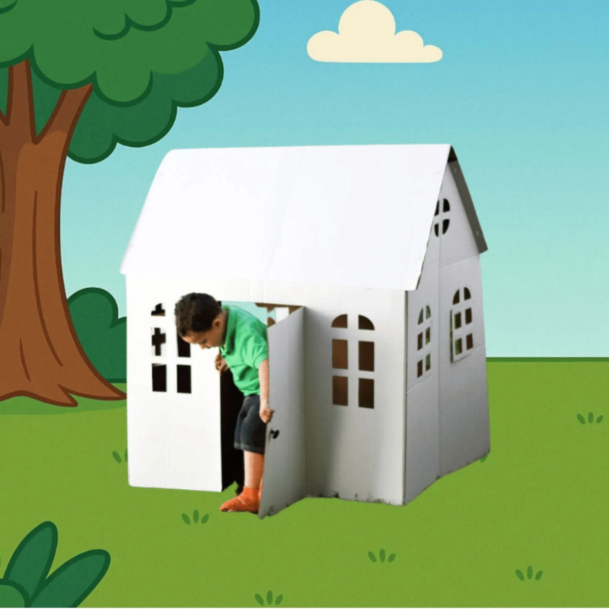 casita de carton blanca