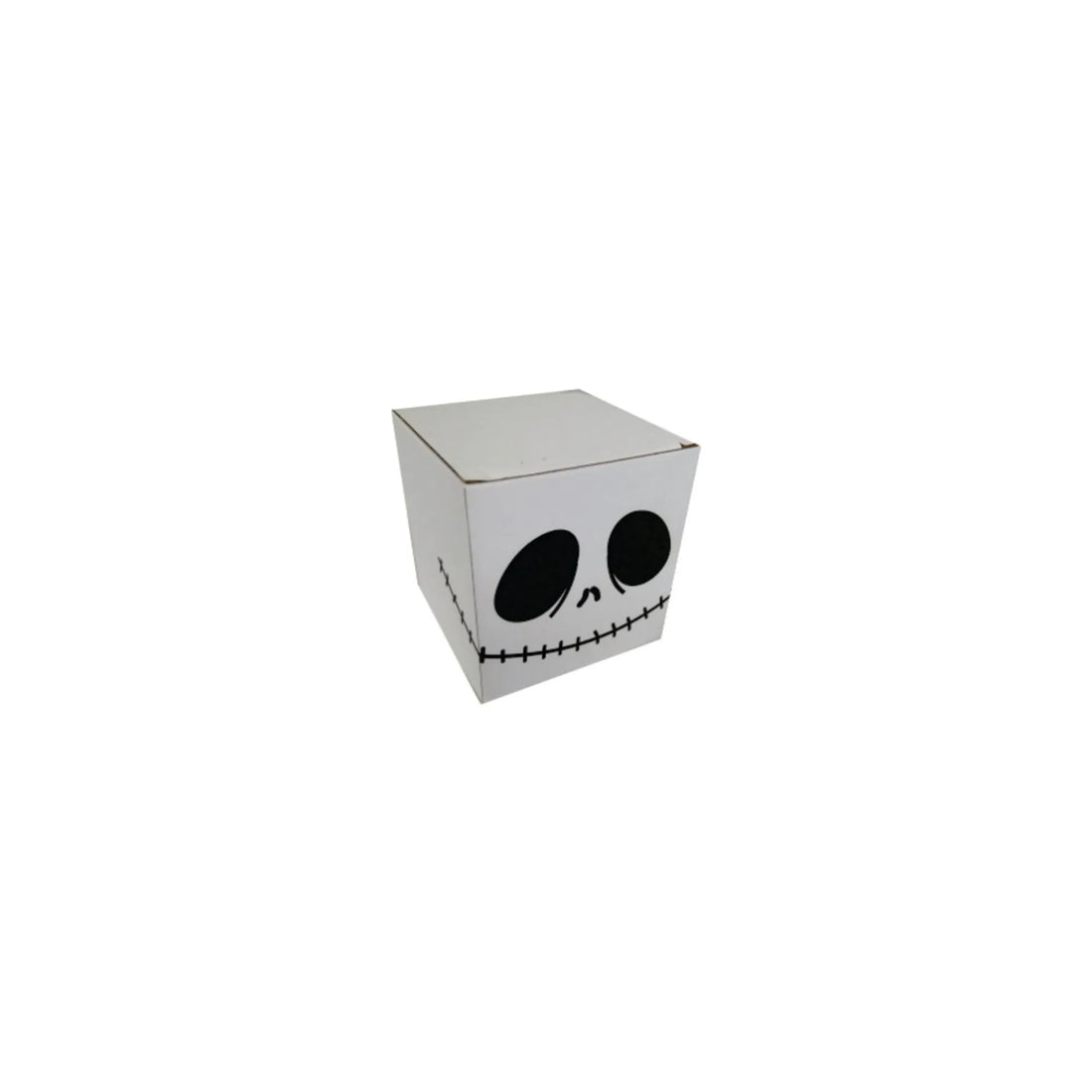 caja de carton blanco impresión calavera 