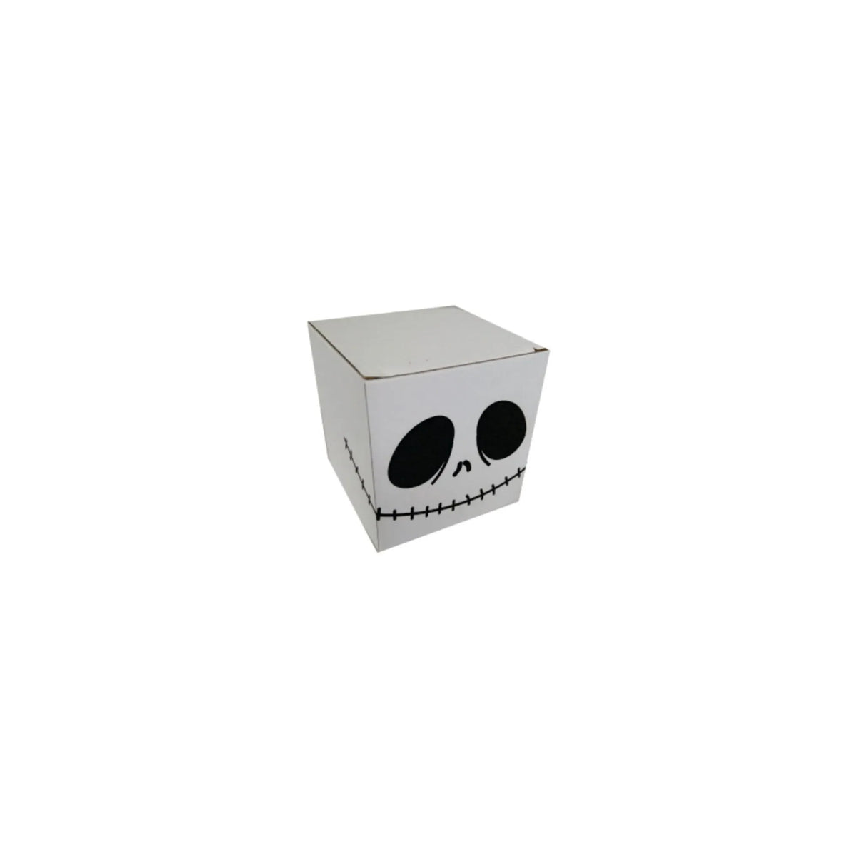 caja de carton blanco impresión calavera 